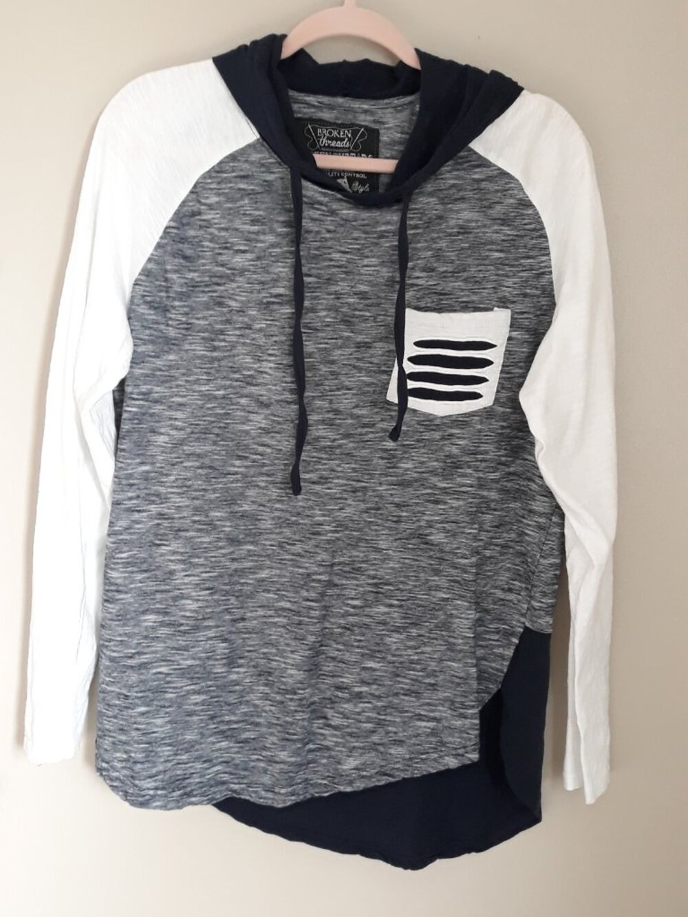 Broken Threads Grey, White, Navy Hoodie